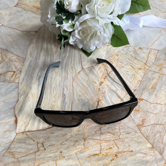 Gucci Black Rectangular Sunglasses Made in Italy with Green Red Stripe Detail